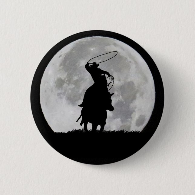 Cowboy Roping Steer in the Full Moonlight Surreal 6 Cm Round Badge (Front)