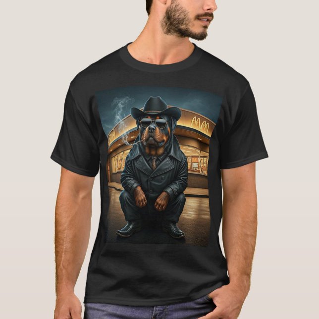 Cowboy Rottie Dog Maximus Hanging Out T-Shirt (Front)