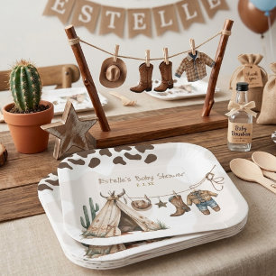 Cowboy rustic elegant Western desert baby shower Paper Plate