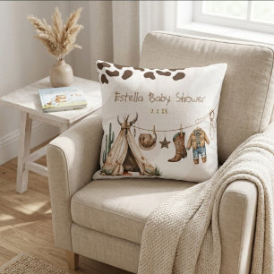 Cowboy rustic howdy Western watercolor baby shower Cushion