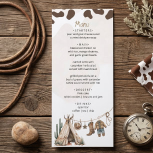 Cowboy rustic howdy Western watercolor baby shower Menu