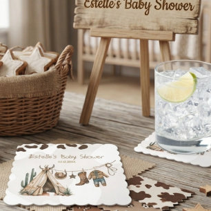 Cowboy rustic modern Western desert baby shower Paper Coaster