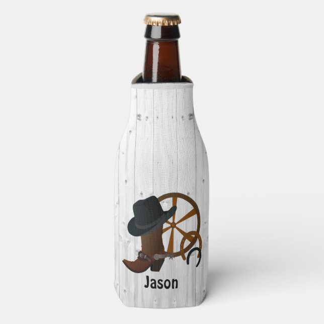 Cowboy Rustic Personalised Bottle Cooler (Bottle Front)