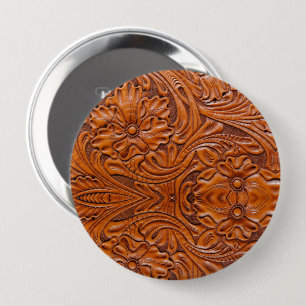 Cowboy Rustic western country tooled leather print 10 Cm Round Badge