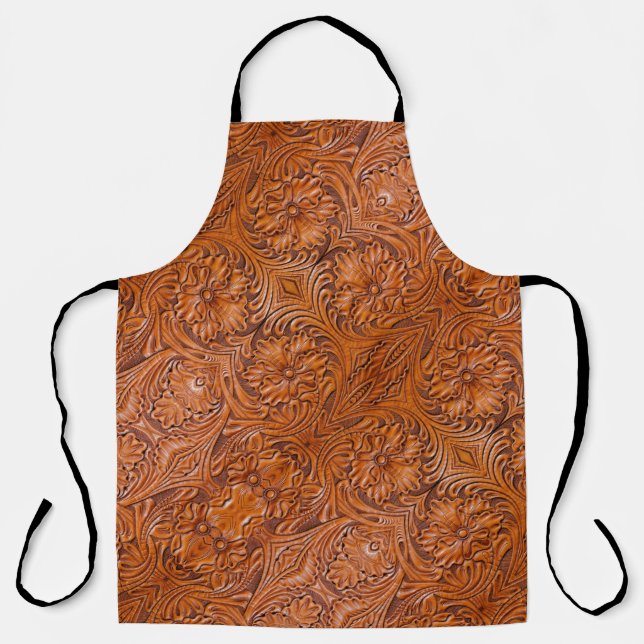 Cowboy Rustic western country tooled leather print Apron (Front)