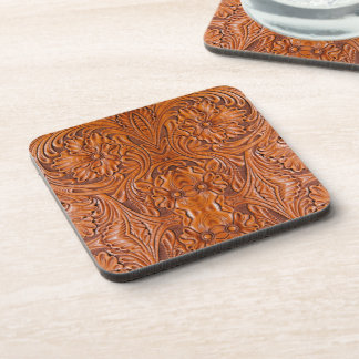 Cowboy Rustic western country tooled leather print Coaster