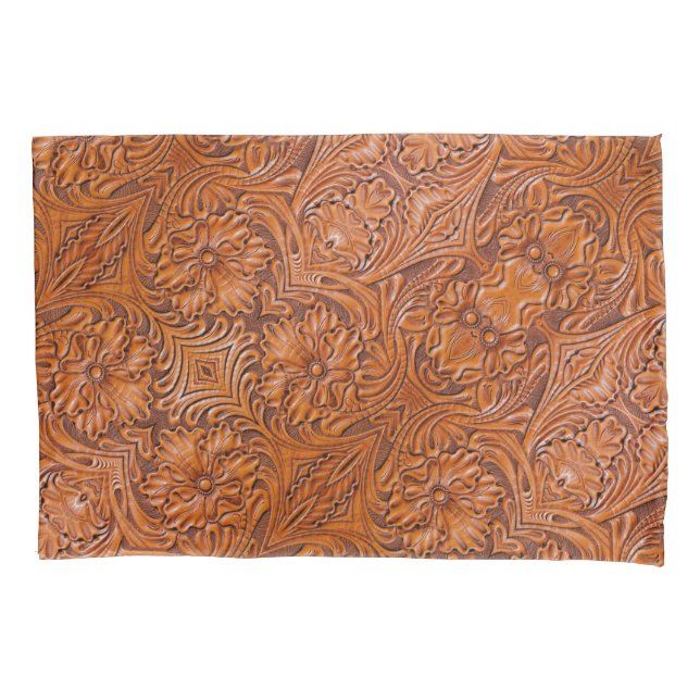 Cowboy Rustic western country tooled leather print Pillowcase (Front-Left)