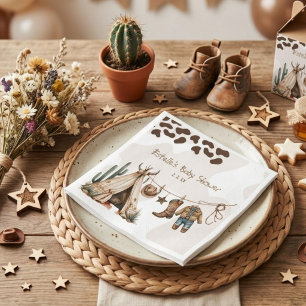 Cowboy rustic Western desert watercolor baby showe Napkin