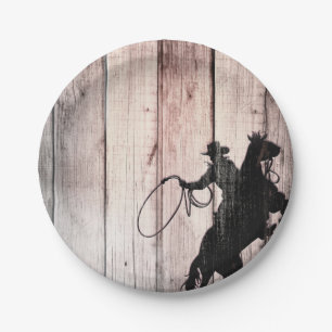 Cowboy Rustic Wood Barn Country Birthday Party Paper Plate