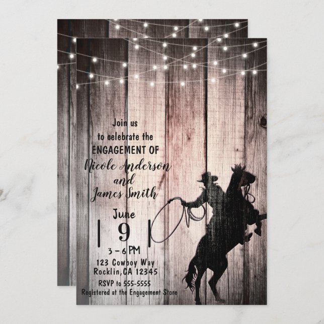 Cowboy Rustic Wood Barn Country Engagement Shower Invitation (Front/Back)