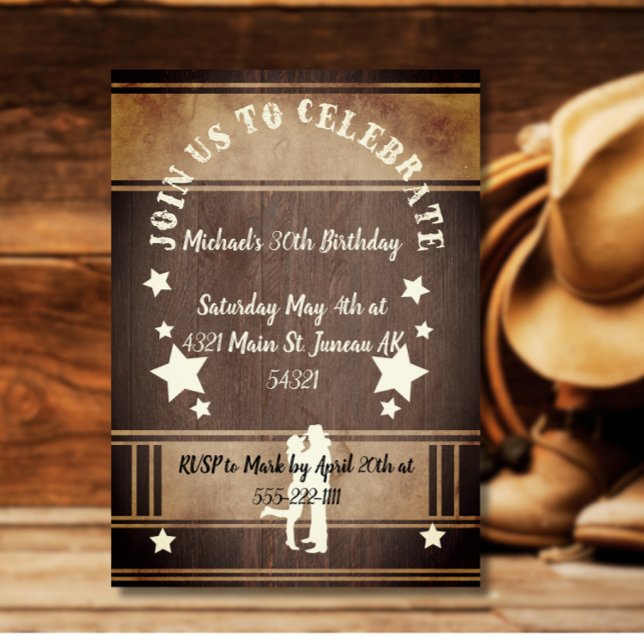 Cowboy rustic wooden 30th birthday  invitation (Creator Uploaded)