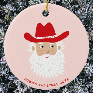 Cowboy Santa Claus Christmas Custom Text Ceramic Tree Decoration