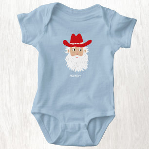 Cowboy Santa Claus Custom Text Christmas Baby Bodysuit