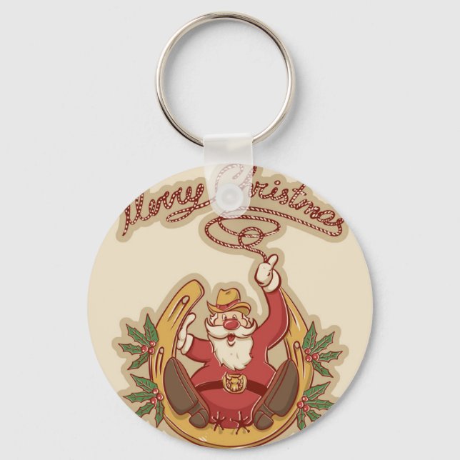 Cowboy Santa Claus Key Ring (Front)