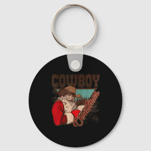 Cowboy Santa Claus Merry Christmas Western Country Key Ring
