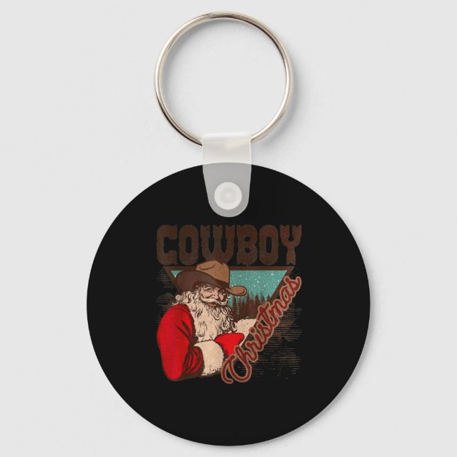 Cowboy Santa Claus Merry Christmas Western Country Key Ring (Front)