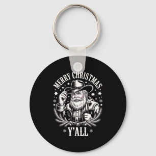 Cowboy Santa Claus Merry Christmas Y'all Western C Key Ring