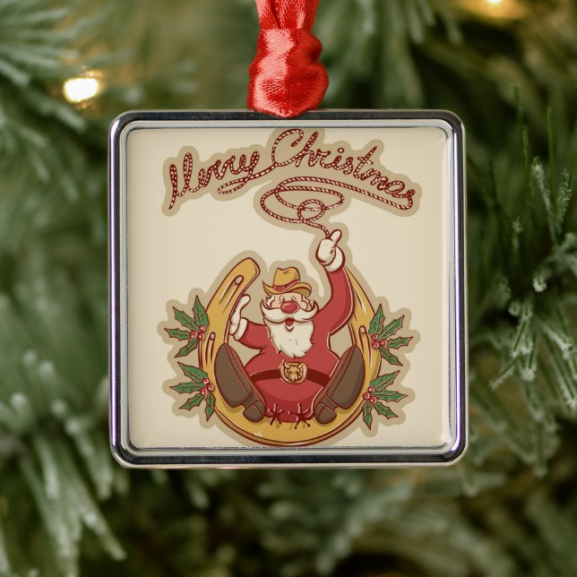 Cowboy Santa Claus Metal Tree Decoration (Tree)