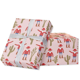 Cowboy Santa Claus Pink Christmas Wrapping Paper