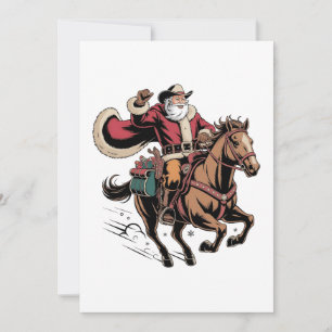 Cowboy Santa Claus Riding A Horse Christmas  Announcement