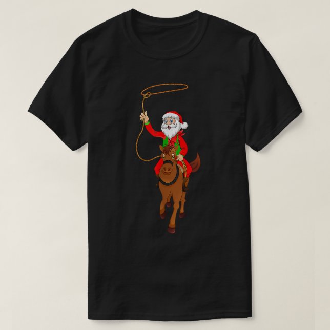 Cowboy Santa Claus Riding A Horse Christmas Cowboy T-Shirt (Design Front)