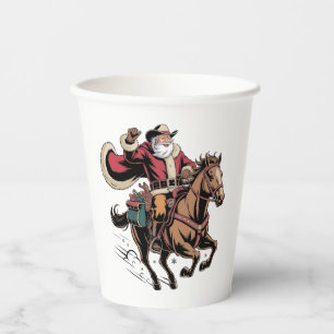 Cowboy Santa Claus Riding A Horse Christmas Paper Cups