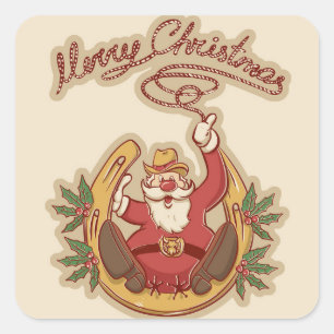 Cowboy Santa Claus Square Sticker