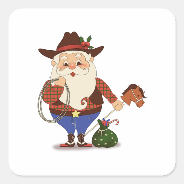 Cowboy Santa Claus Square Sticker (Front)