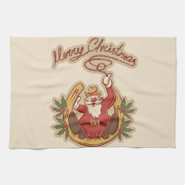Cowboy Santa Claus Tea Towel (Horizontal)