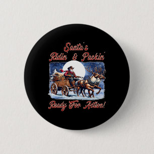 Cowboy Santa Claus Wagon Christmas Holiday Spirit 6 Cm Round Badge