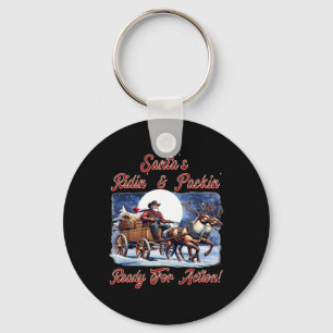 Cowboy Santa Claus Wagon Christmas Holiday Spirit Key Ring