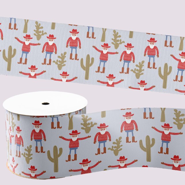 Cowboy Santa Claus Western Christmas Grosgrain Ribbon (Cowboy Santa Claus fun Western Christmas Holidays ribbon for gift wrap and decor)