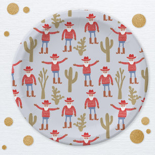 Cowboy Santa Claus Western Christmas Paper Plate