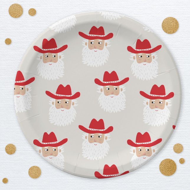 Cowboy Santa Claus Western Christmas Paper Plate (Fun Cowboy Santa Claus Western Holidays Christmas party paper plate)