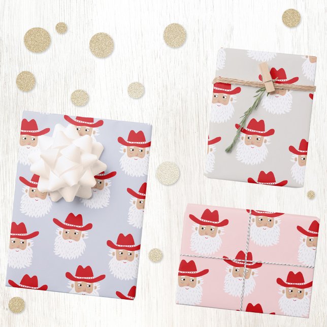 Cowboy Santa Claus Western Christmas Wrapping Paper Sheet (Fun Cowboy Santa Claus Western Christmas Holiday gift wrapping paper)