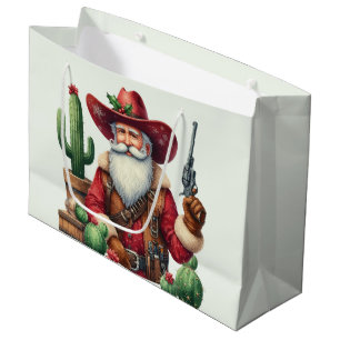 Cowboy Santa Desert Cactus Pistol Large Gift Bag
