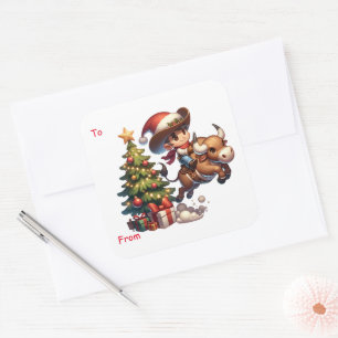 Cowboy Santa Kid Bull Riding Christmas Sticker