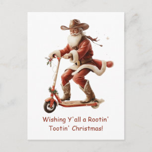 Cowboy Santa on Scooter Christmas Greeting Postcard