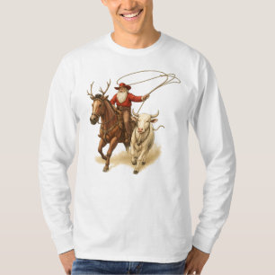 Cowboy Santa Riding Horse and Lassoing Cattle T-Shirt