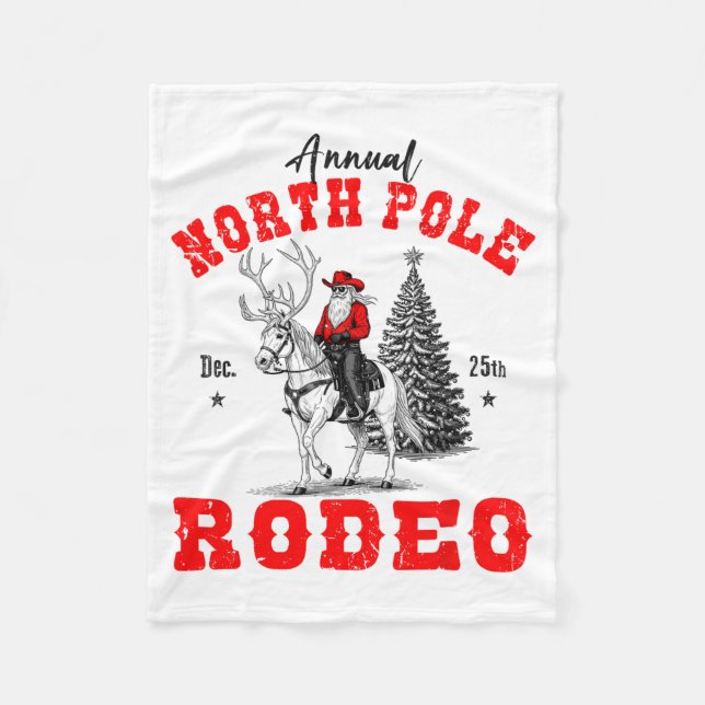 Cowboy Santa Riding Reindeer North Le Rodeo Christ Fleece Blanket (Front)