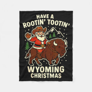 Cowboy Santa Shirt Wyoming Christmas Buffalo Holid Fleece Blanket