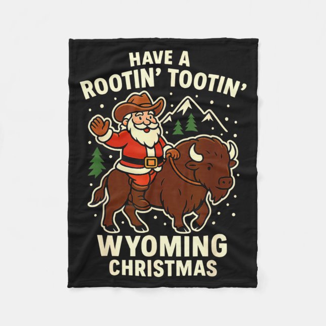 Cowboy Santa Shirt Wyoming Christmas Buffalo Holid Fleece Blanket (Front)