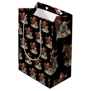 Cowboy Santa Western Roping Christmas Vintage Medium Gift Bag