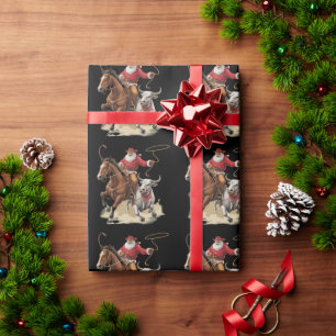 Cowboy Santa Western Roping Christmas Vintage  Wrapping Paper