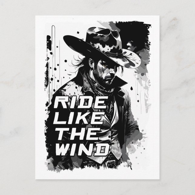 Cowboy Saying Ride Like A Wind Illustration Art Postcard (Front)
