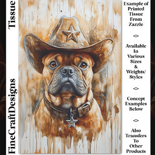Cowboy Sheriff Bulldog Dog In Hat DD4 Decoupage Tissue Paper