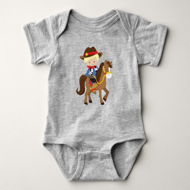 Cowboy, Sheriff, Horse, Western, Blonde Hair Baby Bodysuit (Front)