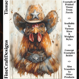 Cowboy Sheriff Rooster In Hat & Star DD8 Decoupage Tissue Paper