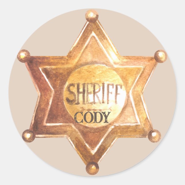 Cowboy Sherriff Birthday Party Add Boy's Name Classic Round Sticker (Front)