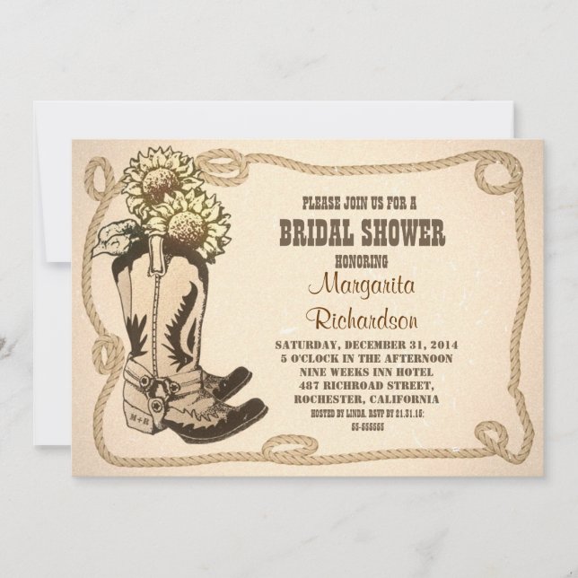 cowboy shoes rustic bridal shower invitations (Front)